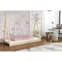 Detská domčeková Montessori típí posteľ z masívu borovice OLA - 200x90 cm - PRÍRODNÁ BOROVICA