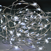 Solight vianočná reťaz strieborná, 30x mini LED, 3m, 3 x AA, studené svetlo