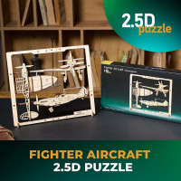 Ugears 2.5D drevené mechanické puzzle Stíhacie lietadlo