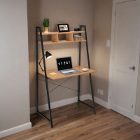 Loftový písací stôl ARVIKA MODERN PINE - čierny/dekor borovice