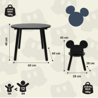 Detský stolček s 2 stoličkami Mickey Mouse - čierny
