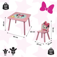 Detský stolček s 2 stoličkami Myška Minnie - ružový