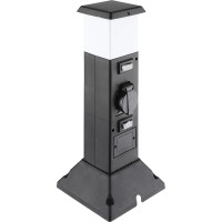 Solight záhradný stĺpik IP44 s LED osvetlením, plast, 2 zásuvky, hranol, čierny