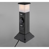 Solight záhradný stĺpik IP44 s LED osvetlením, plast, 2 zásuvky, hranol, čierny