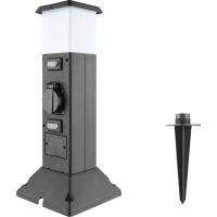 Solight záhradný stĺpik IP44 s LED osvetlením, plast, 2 zásuvky, hranol, čierny