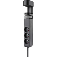 Solight 3z + USB A + C prenosné stolné zásuvky, 2m, čierna, USB rýchlonabíjačka 20W PD