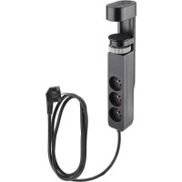 Solight 3z + USB A + C prenosné stolné zásuvky, 2m, čierna, USB rýchlonabíjačka 20W PD