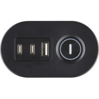 Solight 3z + USB A + C prenosné stolné zásuvky, 2m, čierna, USB rýchlonabíjačka 20W PD