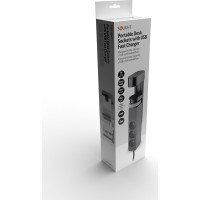 Solight 3z + USB A + C prenosné stolné zásuvky, 2m, čierna, USB rýchlonabíjačka 20W PD