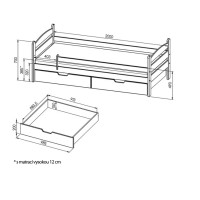 Detská posteľ z MASÍVU borovice 200x90cm SO ŠUPLIKMI - MARY - biela