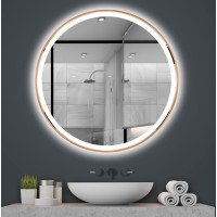 Okrúhle zrkadlo COPPER 90 cm s LED podsvietením a medeným okrajom