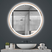 Okrúhle zrkadlo COPPER 50 cm s LED podsvietením a medeným okrajom