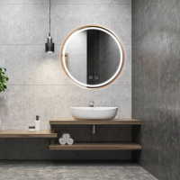 Okrúhle zrkadlo COPPER 90 cm s LED podsvietením a medeným okrajom