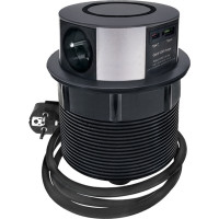 Solight 3z + USB A + C 20W PD, Wireless 10W, výsuvný blok zásuviek, 2m, čierny