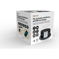 Solight 3z + USB A + C 20W PD, Wireless 10W, výsuvný blok zásuviek, 2m, čierny