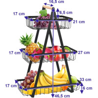 Kovový košík na ovocie PULOS - 3poschodový - čierny
