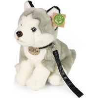 Rappa Plyšový pes husky sediaci s vodítkom 28 cm ECO-FRIENDLY