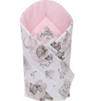 Obojstranné hniezdočko (kokon) pre bábätko - BABYMAM PREMIUM set 7v1 - Medvieďatá so svetlo ružovou minkou
