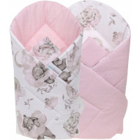 Obojstranné hniezdočko (kokon) pre bábätko - BABYMAM PREMIUM set 7v1 - Medvieďatá so svetlo ružovou minkou