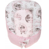 Obojstranné hniezdočko (kokon) pre bábätko - BABYMAM PREMIUM set 7v1 - Medvieďatá so svetlo ružovou minkou