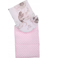 Obojstranné hniezdočko (kokon) pre bábätko - BABYMAM PREMIUM set 7v1 - Medvieďatá so svetlo ružovou minkou