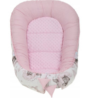 Obojstranné hniezdočko (kokon) pre bábätko - BABYMAM PREMIUM set 7v1 - Medvieďatá so svetlo ružovou minkou
