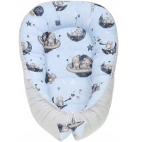 Obojstranné hniezdočko (kokon) pre bábätko - BABYMAM PREMIUM set 7v1 - Medvedíci vo vesmíre s tmavomodrou minkami