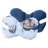 Obojstranné hniezdočko (kokon) pre bábätko - BABYMAM PREMIUM set 7v1 - Medvedíci vo vesmíre s tmavomodrou minkami