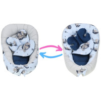Obojstranné hniezdočko (kokon) pre bábätko - BABYMAM PREMIUM set 7v1 - Medvedíci vo vesmíre s tmavomodrou minkami