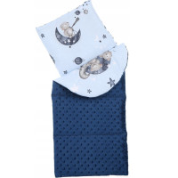 Obojstranné hniezdočko (kokon) pre bábätko - BABYMAM PREMIUM set 7v1 - Medvedíci vo vesmíre s tmavomodrou minkami