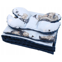 Obojstranné hniezdočko (kokon) pre bábätko - BABYMAM PREMIUM set 7v1 - Medvedíci vo vesmíre s tmavomodrou minkami