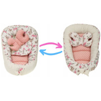 Obojstranné hniezdočko (kokon) pre bábätko - BABYMAM PREMIUM set 7v1 - Tajomná záhrada s marhuľovou minkou