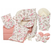 Obojstranné hniezdočko (kokon) pre bábätko - BABYMAM PREMIUM set 7v1 - Tajomná záhrada s marhuľovou minkou