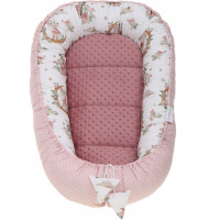 Obojstranné hniezdočko (kokon) pre bábätko - BABYMAM PREMIUM set 7v1 - V ríši snov so staroružovou minkou