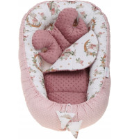 Obojstranné hniezdočko (kokon) pre bábätko - BABYMAM PREMIUM set 7v1 - V ríši snov so staroružovou minkou