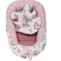 Obojstranné hniezdočko (kokon) pre bábätko - BABYMAM PREMIUM set 7v1 - V ríši snov so staroružovou minkou