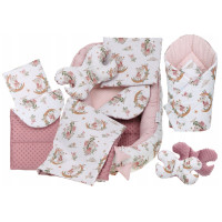 Obojstranné hniezdočko (kokon) pre bábätko - BABYMAM PREMIUM set 7v1 - V ríši snov so staroružovou minkou