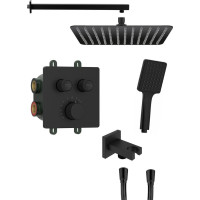 Sapho SMART SELECT podomietkový sprchový set s termostatickou batériou, 2 výstupy, vyústenie, čierna mat RP042B-01