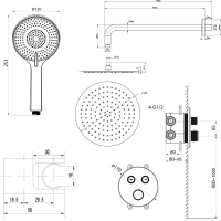 Sapho SMART SELECT podomietkový sprchový set s termostatickou batériou, 2 výstupy, vyústenie, čierna mat RP032B-01