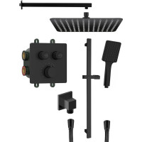 Sapho SMART SELECT podomietkový sprchový set s termostatickou batériou, 2 výstupy, posuvný držiak sprchy, čierna mat RP042B-02