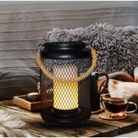 Solight kovový lampáš s LED sviečkou, teplá biela, 3xAA, čierna, 20cm