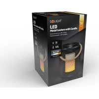 Solight kovový lampáš s LED sviečkou, teplá biela, 3xAA, čierna, 20cm