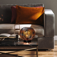 Solight kovový okrúhly lampáš so žiarovkou s micro LED, teplá biela, medená, 3xAA, 19cm