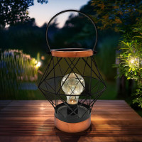 Solight kovový lampáš so žiarovkou s micro LED, teplá biela, 3xAA, 20cm
