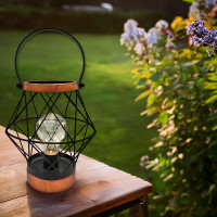 Solight kovový lampáš so žiarovkou s micro LED, teplá biela, 3xAA, 20cm