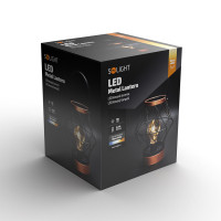 Solight kovový lampáš so žiarovkou s micro LED, teplá biela, 3xAA, 20cm