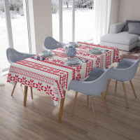 Vianočný obrus SCANDI Snehové vločky - 140x200 cm - biely/červený