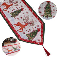 Vianočný behúň JOY - 180x35 cm - Jelene a stromčeky