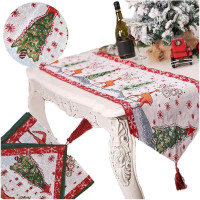Vianočný behúň JOY - 180x35 cm - Jelene a stromčeky