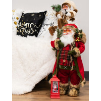 Vianočná dekoratívna figúrka Santa Claus béžový s fajkou a ihličím - 44 cm
